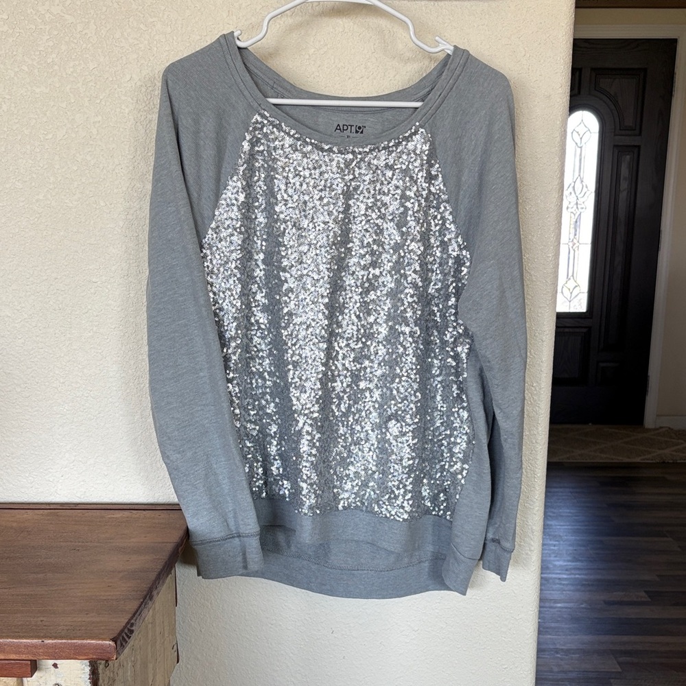 Apt. 9 Gray Sequin Front Sweatshirt